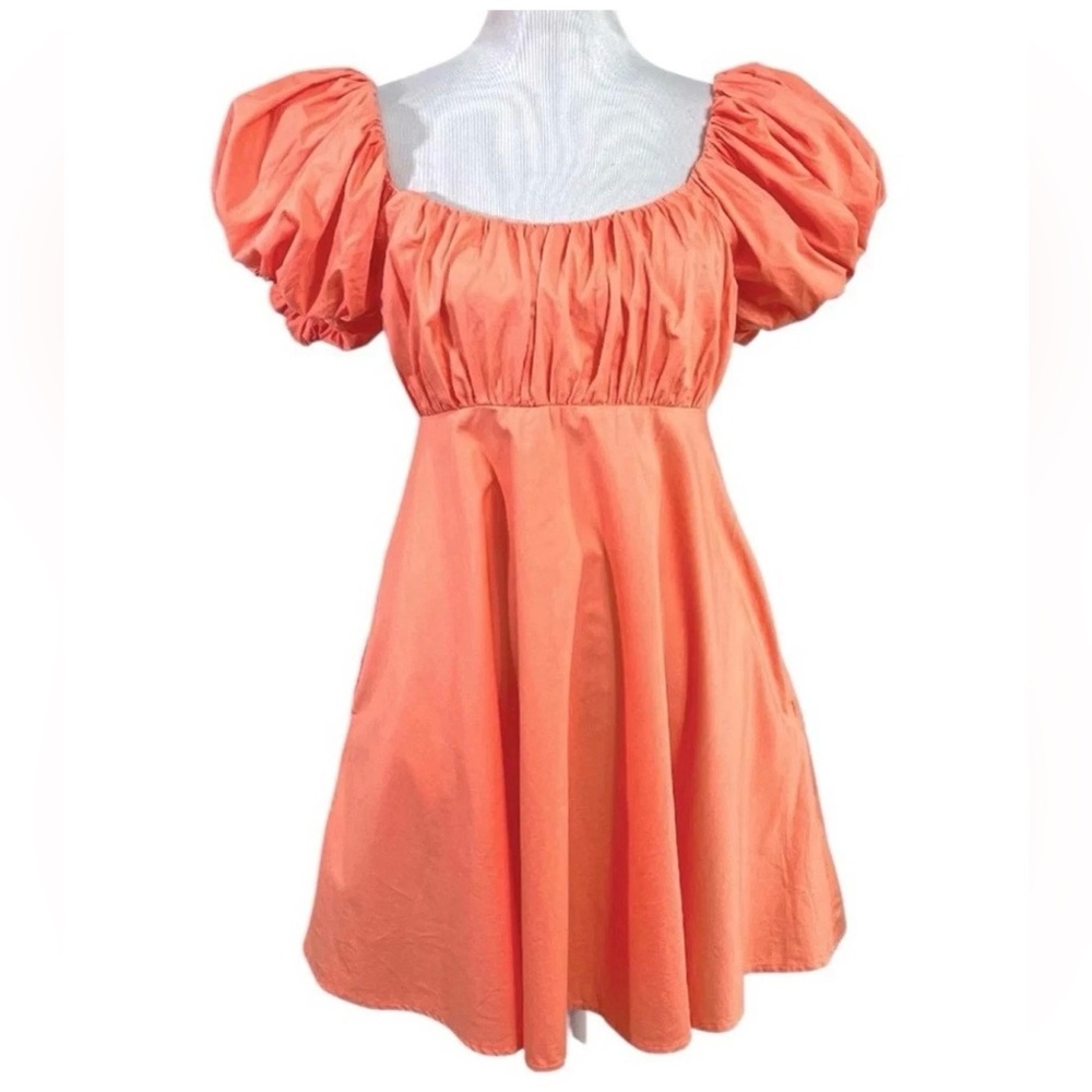 NWT Abercrombie Ruched Bust Puff Sleeve Mini Dress Coral Light Pink XS